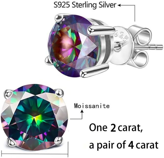 Moissanite Earrings，2ct D Color VVS1 Clarity Solitaire Round Cut Earrings S925 Sterling Silver for Women Men Moissanite Stud Earrings - Image 6