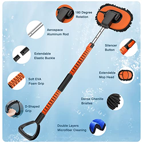 Yeewayveh 55" Car Wash Brush With Long Handle, Detachable Chenille Microfiber Car Wash Mop, 180° Rotating Scratch-Free Washing Brush Extension Pole D-Shaped Handle Car Cleaning Kit For Rv Truck Camper #TOP7