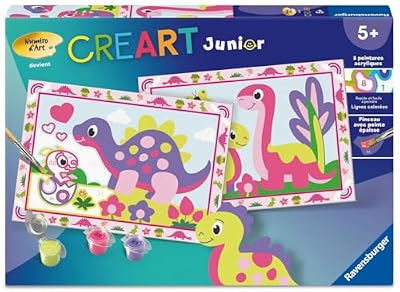 Ravensburger – CreArt Junior – Kit de Peinture par Numéros Dinosaures Colorés – Activité Créative et Artistique pour Enfants – Dès 5 Ans – 12023213