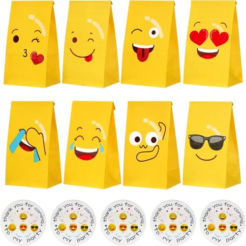Papiertüten 24 Stück Bunte Geschenktüten mit 24 Aufkleber 23 x 12cm Papier Candy Tüten zum Verpacken von Geschenken Giveaways Kindergeburtstag Hochzeit Party usw