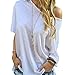 Laimeng T-Shirt,Women's Sleeve Casual Tops White T-Shirt (M, White)