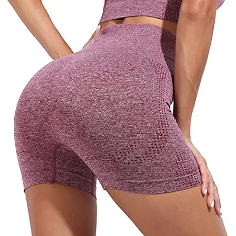 RITOSTA Gym Shorts for Women Gym Leggings for Women Butter Leggings Sports Shorts Leggings High Waisted Shorts Leggings Hot Pants Tights for Cycling Yoga Gym Workout Running (Wine Red, S) Cover