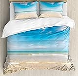 Ambesonne Ocean Duvet Cover Set, Sea and Sky Landscape at Beach in Tropical Exotic Hawaiian...