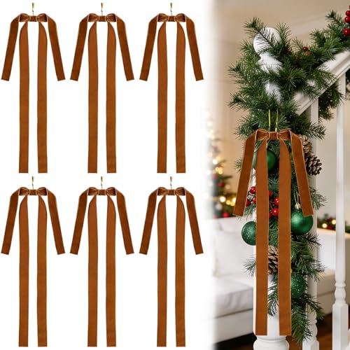Lazo para Arvore de Natal, 6 Lazos para Arbol de Navidad Terciopelo, 60×40cm Lazos Navideños Grandes, Decoración para Arbol de Navidad, Decoraciones Navideñas para Porches, Escaleras (Marrón)