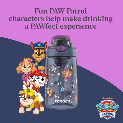Image of Contigo Aubrey Paw Patrol Leak-Proof Spill-Proof Water Bottle with Autospout, 14oz, Paw Patrol Space Zodiac, Purple