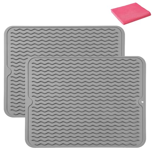 Consejos para Comprar Paños y alfombrillas los más recomendados. 50 2Pcs Tapete de Silicona para Secar Platos-40 x 30 Cm Tapete de Secado para Encimera de Cocina, Antideslizante Estera de Secado con 1 Pano de Cocina,Alfombrilla Escurreplatos para...