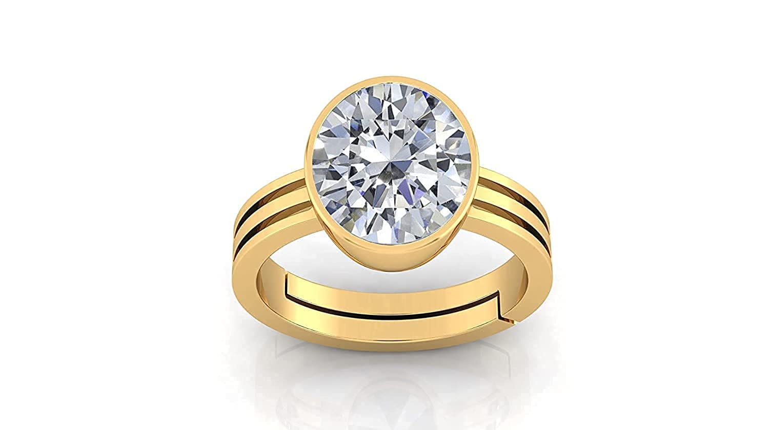 14.25 Ratti 13.00 Carat Natural White Zircon Stone Gold Plated Adjustable Astrological/Purpose Ring for Men and Women AA+ Quality by Lab Certified-image-23
