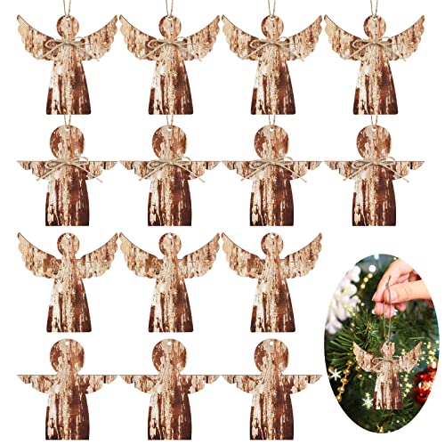 36 Pieces Christmas Wood Angel Ornaments Farmhouse Christmas Ornaments Angel Wings for Crafts Rustic Xmas Wooden Angel Decoration Unfinished Angel with Rope for Christmas Holiday Party Decor (Natural)