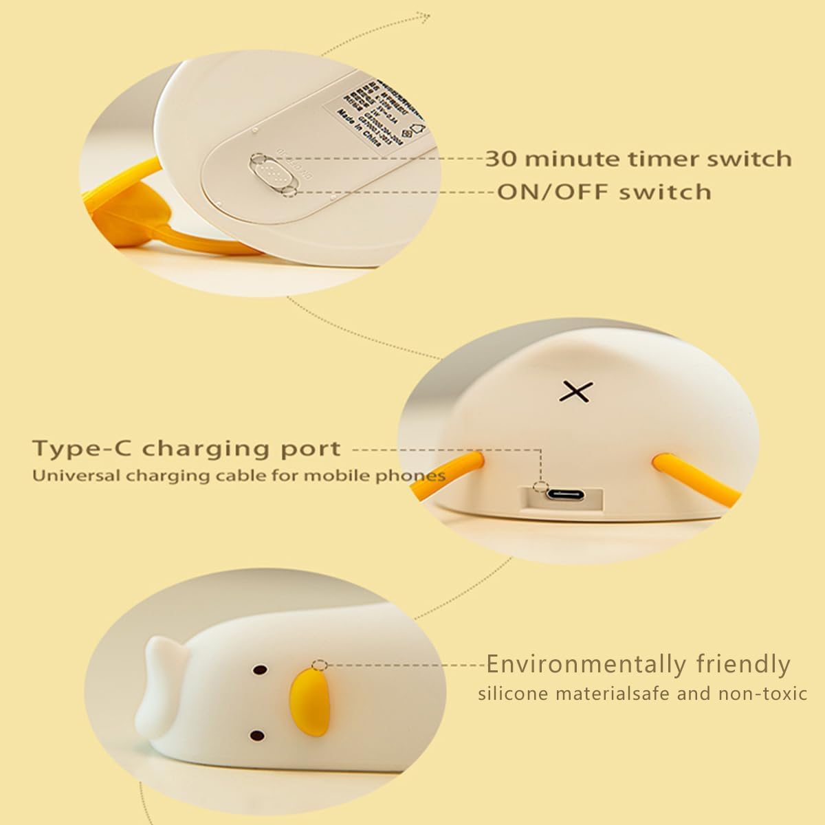 DUWOL Kids Night Light Silicone Duck Night Lamp Rechargeable Cute Lamp with 3 Level Brightness Kids Night Lights for Bedroom Baby Nursery and Study Desk Decorative Diwali Christmas Night Light 1