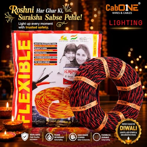 Image of CabONE 23 /76 2 Core Twisted Copper Flexible Wire, 90 Meter | FR PVC Insulated Electrical Cable for LED Lights, Fans & Speakers (Red /Black)
