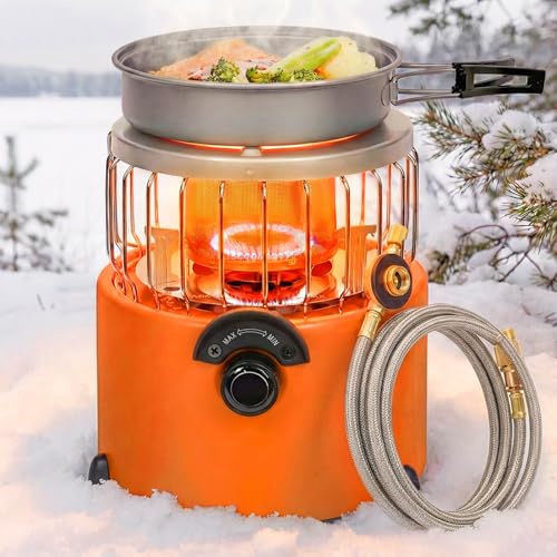 Pasamic 2-in-1 Portable Propane Heater & Camping Stove, 9000 BTU Outdoor Portable Heater with Hose, Adjustable Flames and Vents, Propane Stove for Patio, Ice Fishing, Backpacking, Hunting, Survival