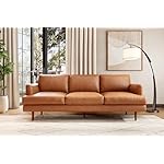 Valencia Grosseto 87” Cognac Tan Brown 3 Seater Full Leather Sofa | Mid Century Italian Nappa Leather Couch for Living Room Furniture | Double Stitched Seams, Removable Cushions - Image 2