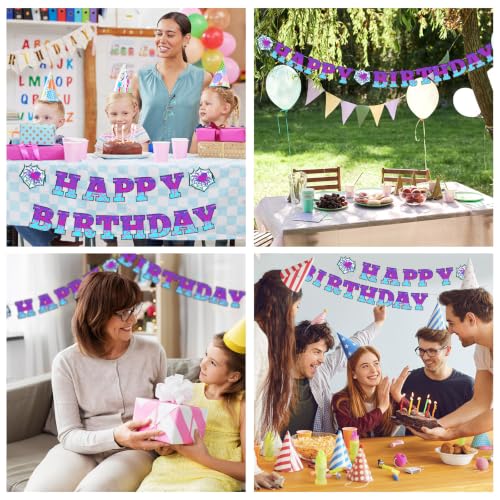 Image of Oudain Spider Theme Birthday Banner Pre-strung Web Flags,Purple Blue
