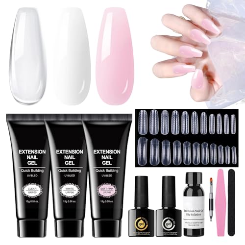 Gel Nails Kit |初心者向けのビルダーエクステンションキット、調整可能な彫刻セットアクセサリーサロンホーム初心者の女の子のための長続きする接着剤アートツール
