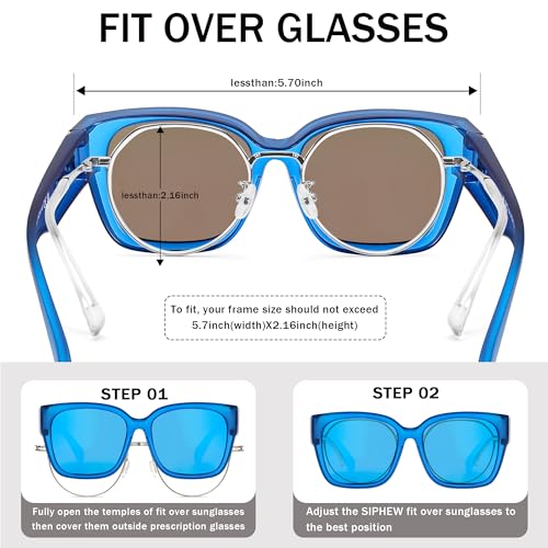 Image of SIPHEW Mirrored Sunglasses Polarized Fit Over Glasses for Women - Trendy Large Square w UV400 Protection Sun Glasses