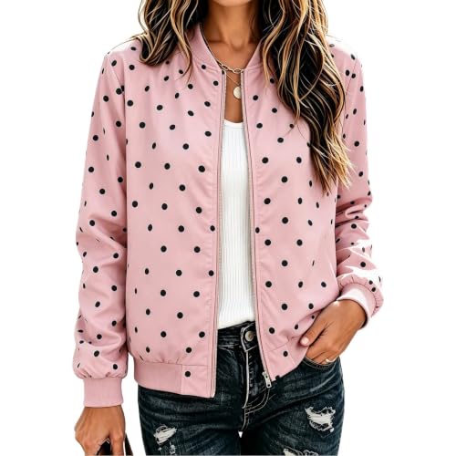 MaMiDay Women's Polka Dot Bomber Jacket Zip Up with Pockets - image 2