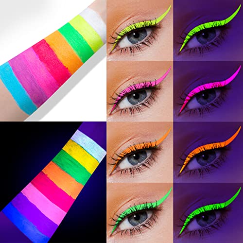 Bonnie Choice Neon Liquid Eyeliner Set, 8 Colors Matte White Colored Liquid Eyeliner Luminous Neon Eyeliner Waterproof Smudge Proof Fluorescent Eye Face Body Paint Makeup For Daily Wear Halloween Makeup #TOP3