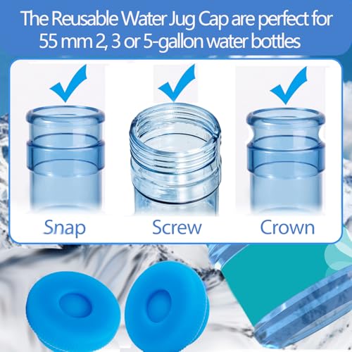 Image of 3 & 5 Gallon Water Jug Cap Reusable - Water Bottle Caps Fits 55mm Bottles,Silicone Non- Spill Lids for Anti-Splash (3 Pack)