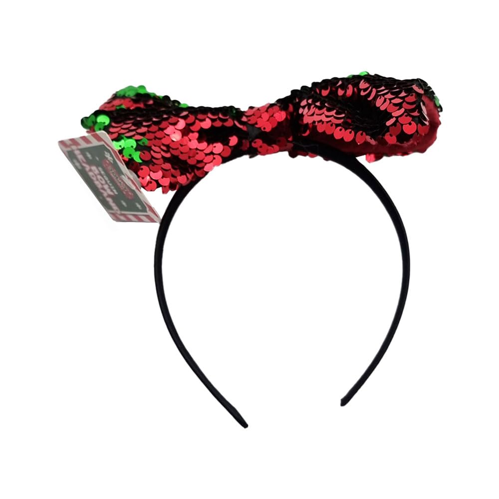schone Reversible Sequin Bow Headband – Christmas Holiday Hair Accessory, One Size Fits All