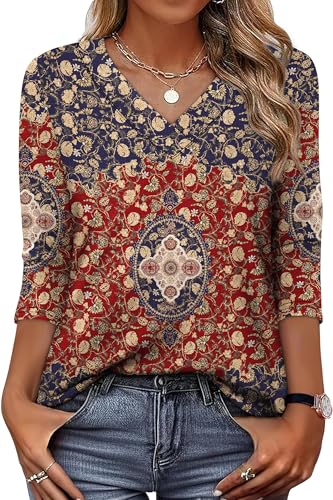 Image of XIEERDUO 3 /4 Length Sleeve Womens Tops V Neck T Shirts Summer Clothes Basic Blouses Dressy Casual 2026 Spring Outfits