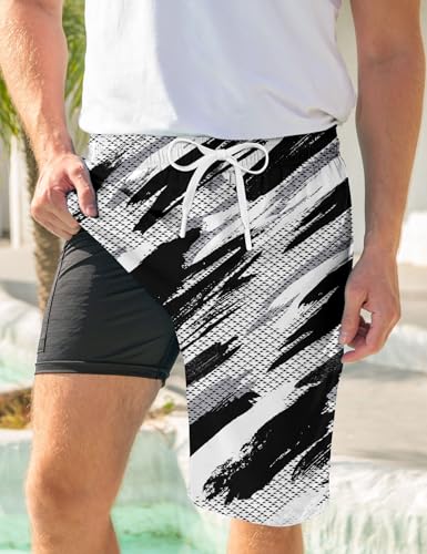 Image of Goodstoworld Men's Funny Swim Trunks with Compression Liner 2 in 1 Quick-Dry 9 inch Stretch Shorts with Three Pockets