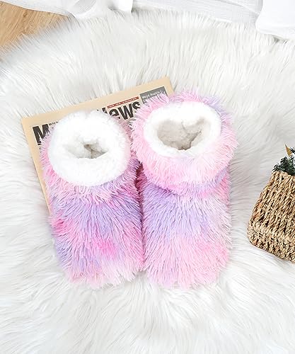 Image of DICUIRD Slipper Socks for Women,Fuzzy House Indoor Boots Slippers with Soft Soles,Warm Cozy Fluffy Sherpa Lined Booties Socks with Non Slip Bottom