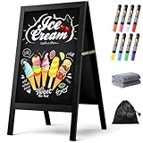 Chezerra A Frame Chalkboard Sign, 40'x20' Extra Large Sidewalk Chalk Board, Wooden Standing ChalkBoards Set with Markers, Double-Sided Magnetic Blackboard for Cafés, Weddings, Party Guide, Black
