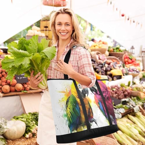 Parrot Watercolor Colors Large Insulated Reusable Tote Bag for Grocery Shopping for Women Men, Cooler Bag with Zippered Top & Handles for Travel Beach Picnic2