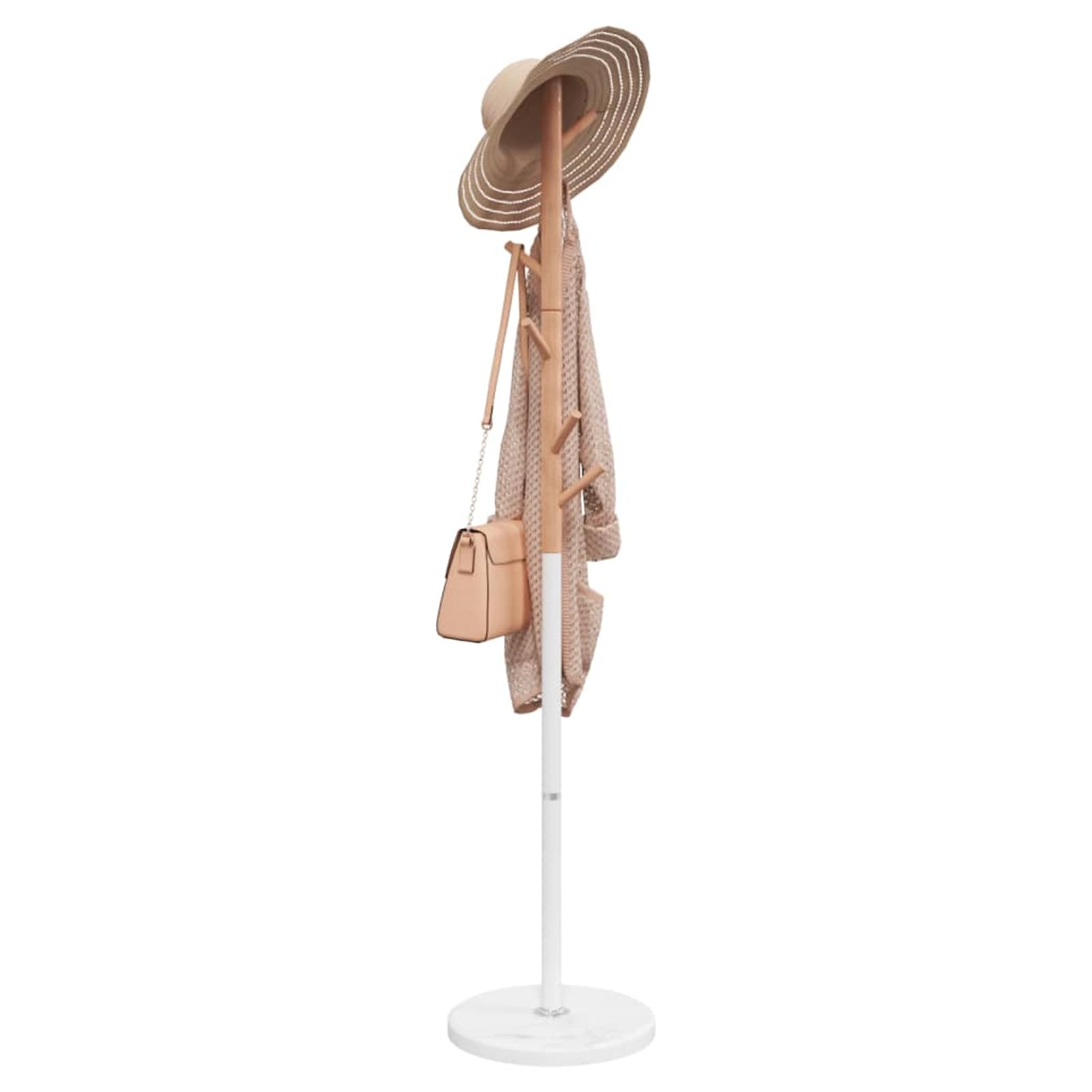 Garderobenständer aus Eisen und Buchenholz, weiß, 172 cm, für Flur und Wohnzimmer 377088