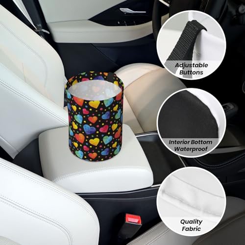 Image of Car Trash Bag Watercolor Hearts Waterproof Trash Small Car Can Portable Collapsible Car Garbage Can Hanging for Back Seat Floor or Hanging Headrest Car Decor Road Trip Essentials