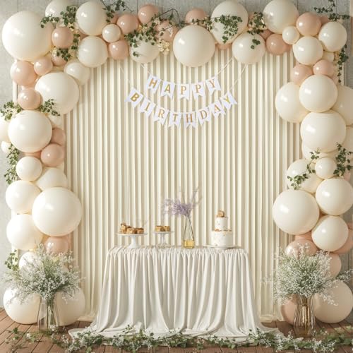 Beige Backdrop Curtain for Wedding Parties Wrinkle Free Beige Photo Curtains Backdrop Drapes Fabric Decoration for Baby Shower Photoshoot 5ft x 8ft,2 Panels