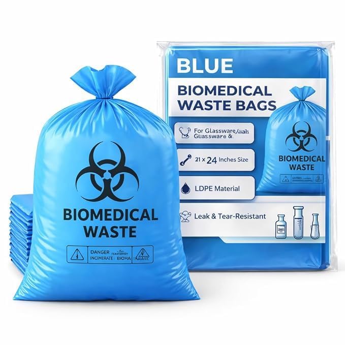 Image of Kausta Bio Hazard /Bio-Medical Waste Bag (21x24 Inch, Red-10, Blue-10, Yellow-10) Pack of 30 Bio‑Hazard /Biomedical Waste Bags Biohazard /Bio‑Medical Waste Bag leak-proof waste bags (Blue)