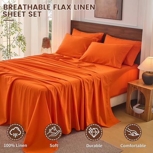 Image of Bedlifes 100% French Linen Queen Bedding Set - 18-24 inch Extra Deep, 6-Piece | Soft & Durable, Breathable & Cooling, Flax Linen Sheet, OEKO-TEX Certified, Moisture Wicking, Easy Care, Machine Washable