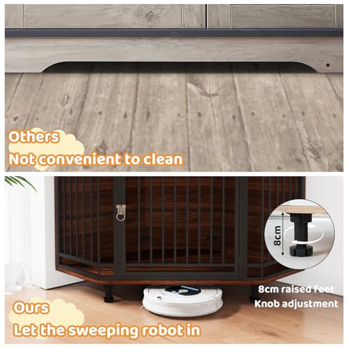 VOWNER Ecke Hundekäfig, Holz Hundebox mit abschließbarer Tür, Möbelstil Haustierbox für Zuhause, Leicht zu reinigen und platzsparende für kleine/mittlere Hunde, 110 X 66 X 60 cm, Dunkles Walnussholz