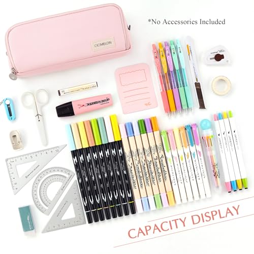 cicimelon large capacity pencil case 3 compartment pouch pen bag for school teen girl boy men women pink