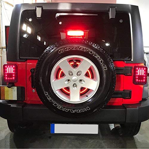 LED 3rd Third Brake Light+Spare Tire Brake Light Wheel Light Compatible with Wrangler JK Brake Tail Light Lamp Rear High Mount Stop Light - Thumbnail 4