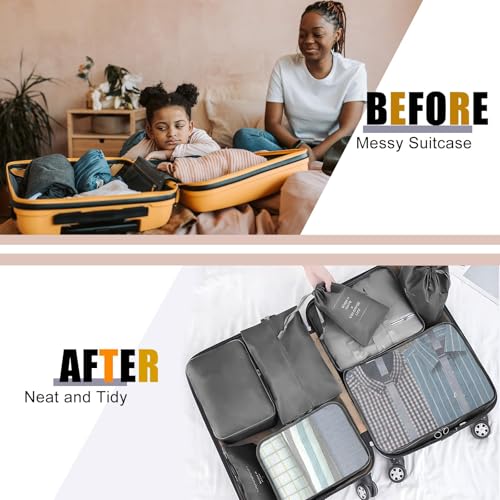 Image of Porslin Luggage Organiser Bags for Travel 8-Set Packing Cubes and Cloth Organizer for Travel, Clothes Organizer Bag | Shoe Bag, Toiletry Bag & Laundry Pouch, Durable Packing Bags for Travelling