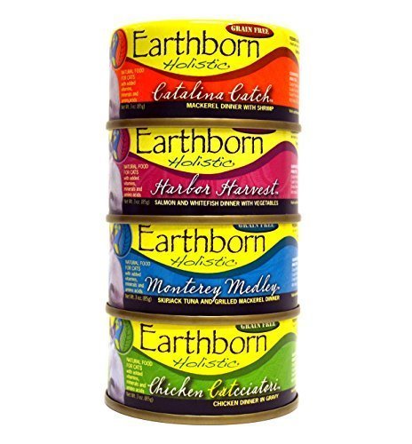 Wet Cat Food Variety Pack - 4 Flavors (Catalina Catch, Harbor Harvest, Chicken Catcciatori, and Monterey Medley) - 3 Ounces Each (12 Total Cans) by Earthborn Holistic