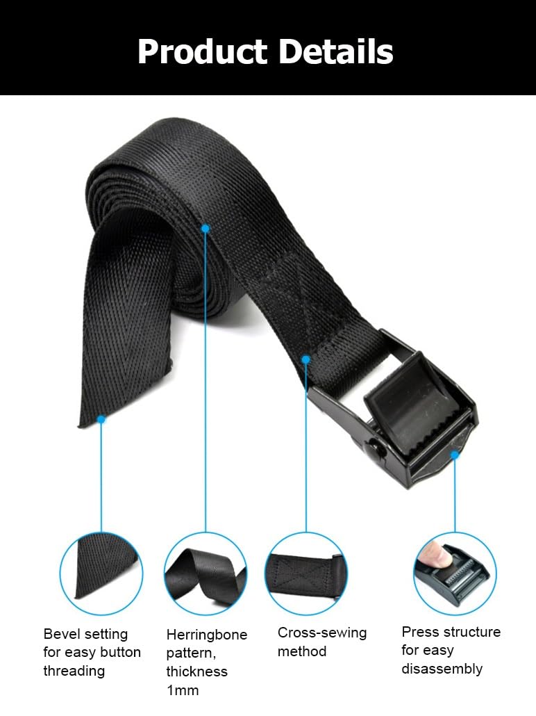 Confezione da 4 cinghie di fissaggio nere da 3,3-19,7', piccole cinghie di fissaggio for carichi con fibbia, cinghie con fibbia leggere for kayak e bagagli(W 3.8cm,L 6.0m/19.7Ft)