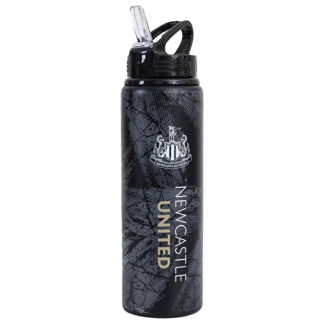 Hy-Pro Black Officially Licensed Newcastle United F.c. Aluminium Water Bottle - 750Ml, Nufc, Integrated Folding Straw, Leakproof, Lightweight, Great Football Gift Idea