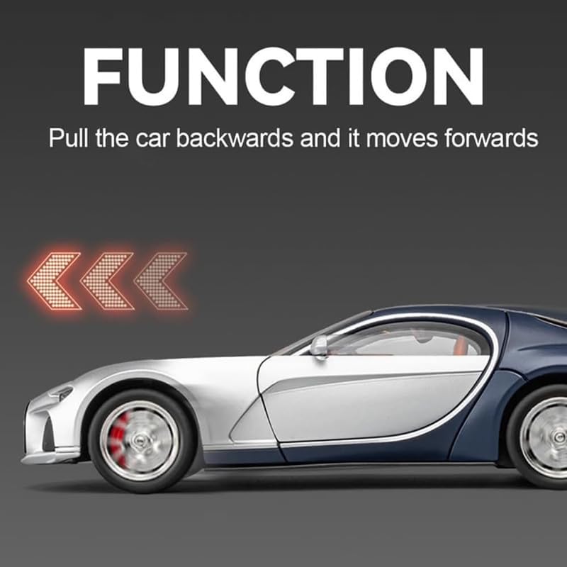 Image of Kids Model 1:24 Bugatti Atlantic Die Cast Metal Car Pull Back Action Opening Doors with Realistic Engine Sound Lights Toy Car Gift for Boys - Silver Black