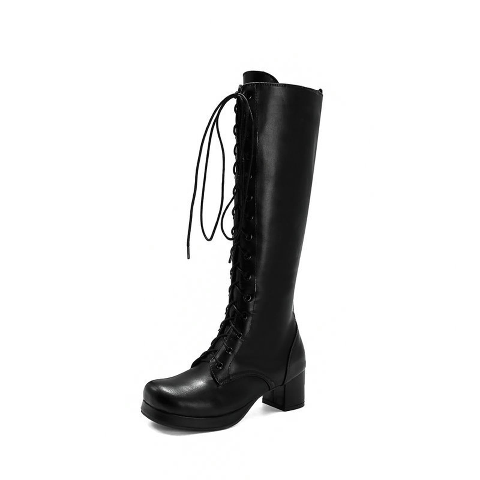 Bottes Haute-Genou Automne Et Hiver Épais Talons 5 CM Avant Lacets Chevalier Bottes Hautes Bottes pour Femmes