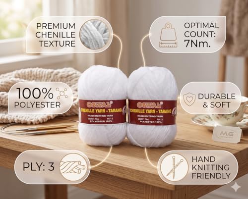Image of M.G Knitting Wool Yarn, Soft Fancy Feather Wool White 400 GMS Best Used with Knitting Needles, Soft Fancy Wool-FB Art-HEJ