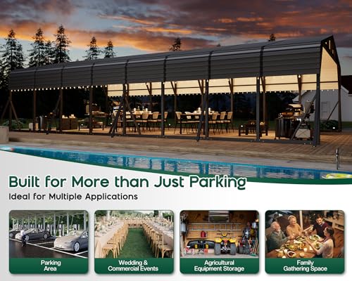 Image of Jocisland 20x40 FT Heavy Duty Metal Carport for Multiple Vehicles, All-Weather Car Canopy with Galvanized Steel Roof & Reinforced Base, Car Port for Bass Boats, Full-Sized Pickups and Tractors