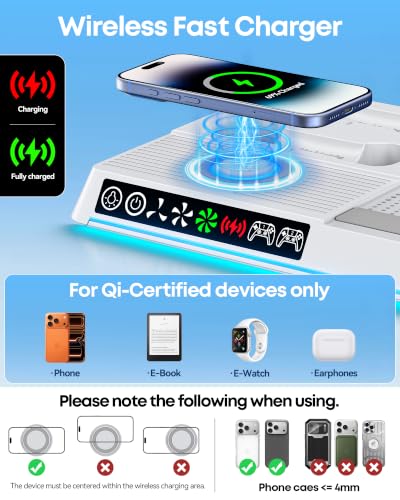 Image of PS5 /Slim /Pro Cooling Station, PS5 Stand with Wireless Phone Charger & DualSense & Edge Controller Dock, 2.5H Fast Charging Base for 2 Controllers, 3‑Speed Fan, 9-Color RGB PS5 Vertical Stand