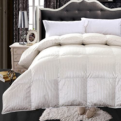 Royal Hotel Bedding Abripedic Silk Goose-Down Comforter, Luxury Down Duvet Insert, 450 TC Cotton-Silk Striped Cream Shell 650FP, King/Cal-King