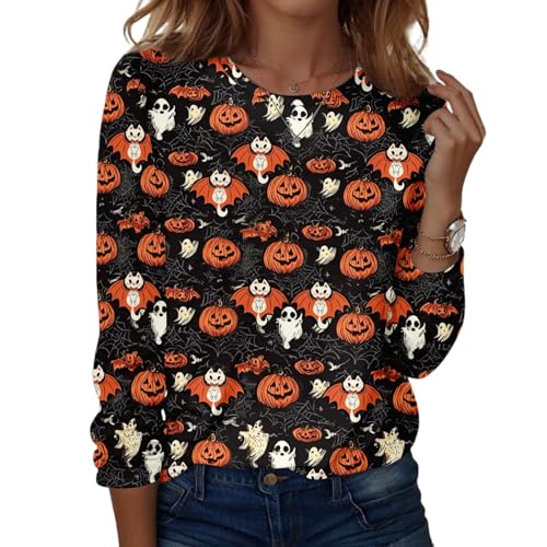 Halloween Shirts for Women Long Sleeve Plus Size Fashion Crewneck Comfortable Tshirts Halloween Costumes for Women