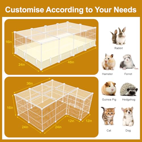 Image of VISCOO 20 Panels Guinea Pig Cages, 48 inch x 24 inch x 16 inch DIY Small Animal Playpen with Transparent Top & Waterproof Mat, Enclosed Rabbit Cage for Bunny, Guinea Pigs, Hamsters, Metal Wire Yard Fence