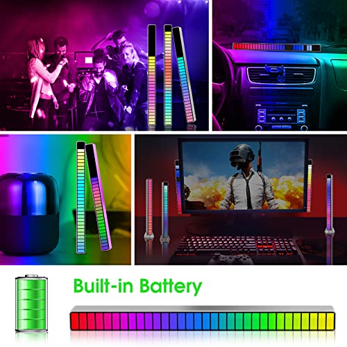 LED Light Bar,2Pcs Atmosphere Rhythm Light, 32Bit RGB Voice-Activated Music Rhythm Light, Rechargeable Battery USB Powered Car Rhythm Light Pickup Rhythm Light Bar for Car Party Outdoor Room - Image 5