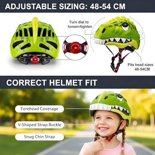 Image of KINGBIKE Kids 3D Helmet with Colorful Taillight, CPSC Certified, for Age 3-10,Adjustable Size,Multi-Sport Safety Skateboard Cycling Skate Scooter Roller Girls Boys Helmets